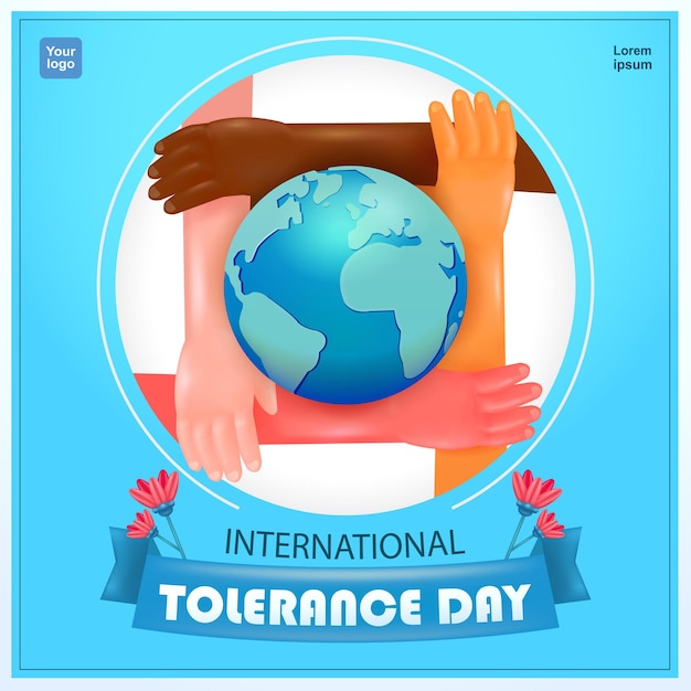 Vector international day of tolerance hands of different colors holding each other 3d vector