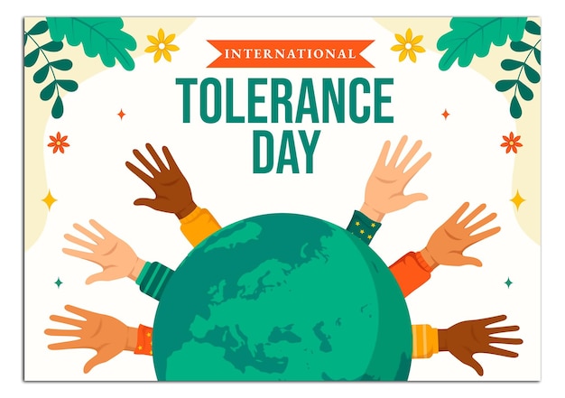 Vector international day for tolerance vector illustration on november 16 with holding hands of different skin color for human solidarity in flat cartoon