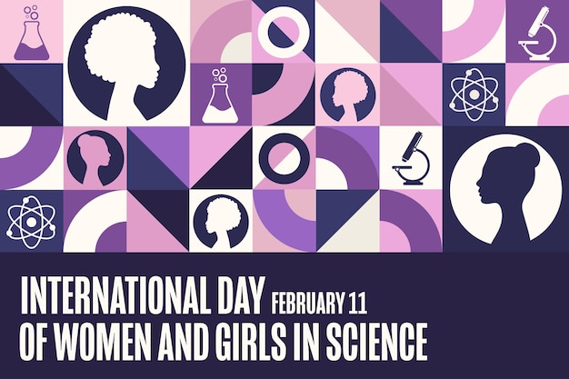 Международный день женщин и девочек в науке 11 февраля Концепция праздника Шаблон для фонового баннерного плаката с текстовой надписью Векторная иллюстрация EPS10