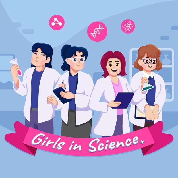 Vettore giornata internazionale delle donne e delle ragazze nelle scienze carattere