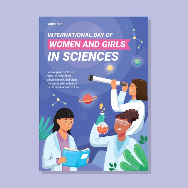 Vector international day of women and girls in sciences poster template