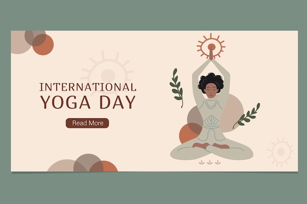 Bandiera della giornata internazionale dello yoga donna afroamericana che fa yoga