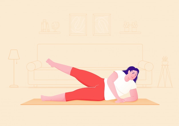 Giornata internazionale del concetto di yoga. giovane donna sveglia che fa yoga a casa.