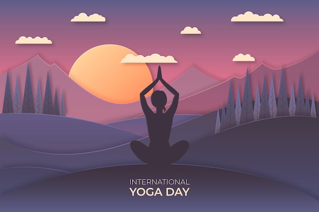 International day of yoga illustration in paper style