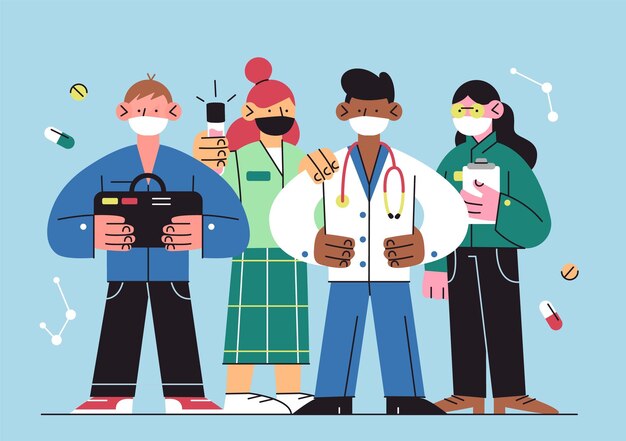 Vector international doctor team hospital medical staff clinic personnel with face masks vector