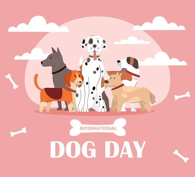 International dog day poster holiday and festival august care about domestic animals and pets