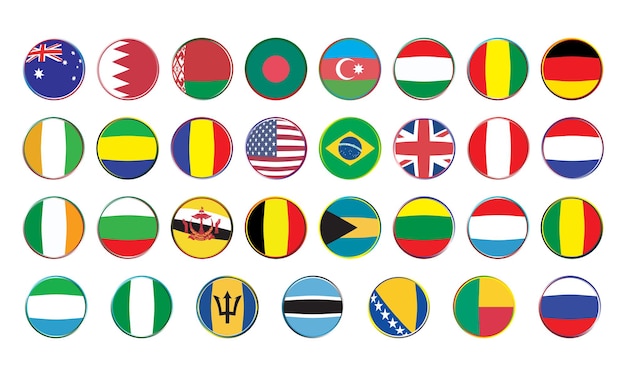 Vettore bandiere internazionali su badge rotondo