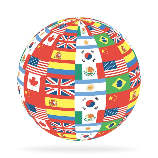 Vector international flags in sphere