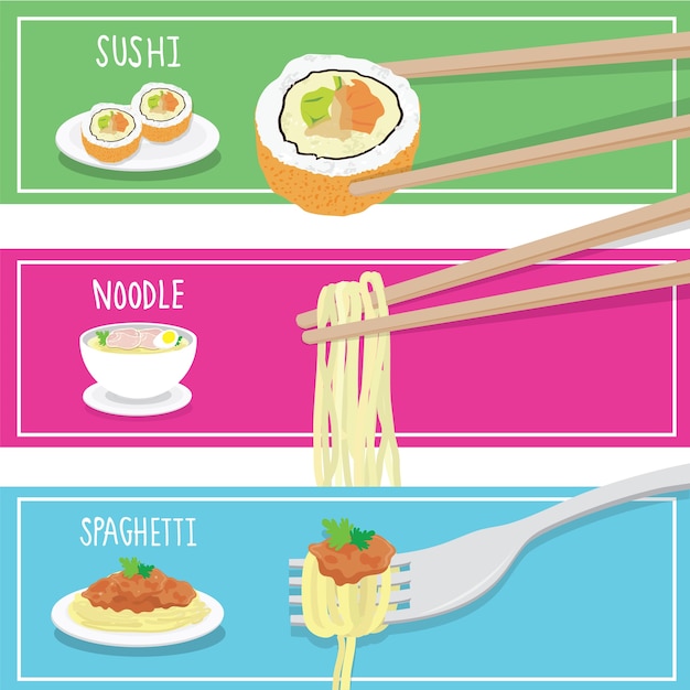 Fumetto internazionale degli spaghetti della tagliatella dei sushi dell'alimento