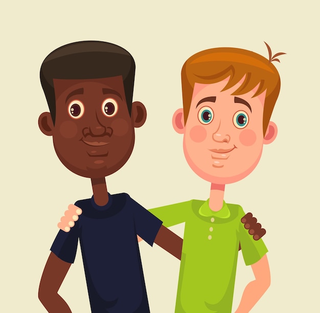 International friends. black and white men. vector flat cartoon illustration