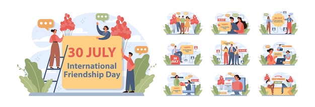 International friendship day set Cheerful characters celebrating