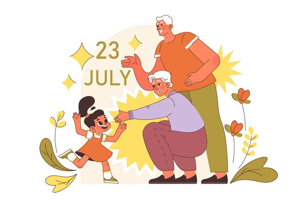 Vector international grandparents day elderly people with grandchildren