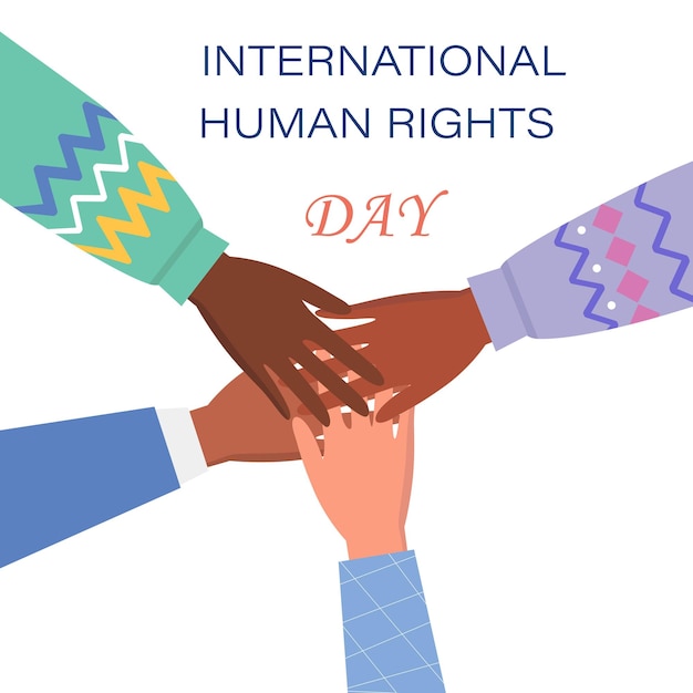 Vettore gruppo internazionale di persone che si tengono per mano giornata internazionale dei diritti umani