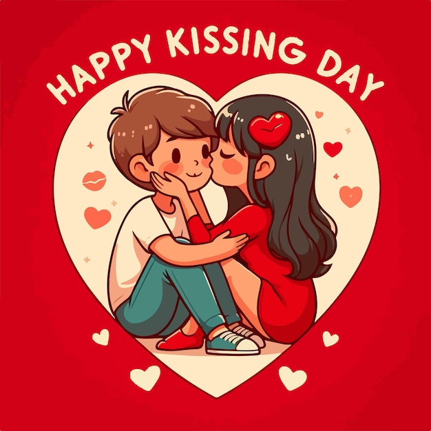 Vector international happy kissing day vector illustration flat hand drawn kiss concept