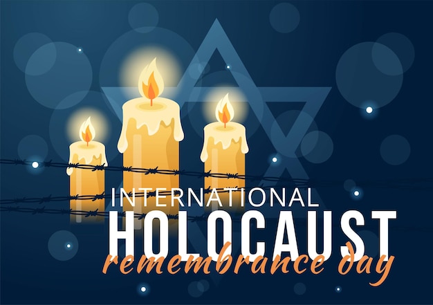 International holocaust remembrance day illustration with star and candle to commemorate the victims