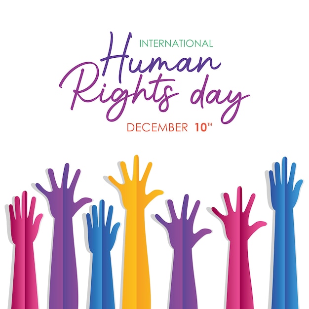 International human rights and hands up design, december 10 theme.