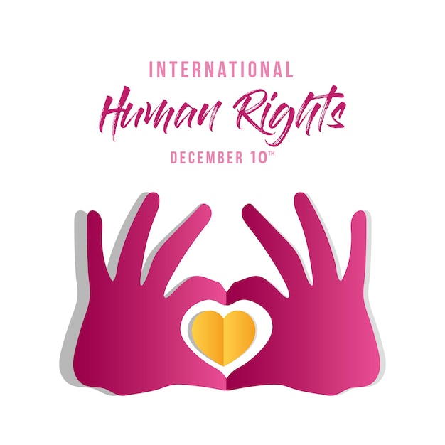 International human rights and hands with heart design, december 10 theme.