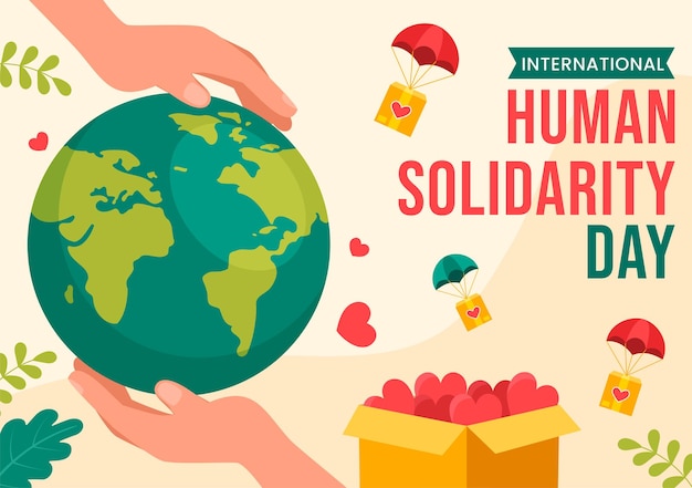 Illustrazione vettoriale della giornata internazionale della solidarietà umana con la terra e l'amore per le persone che aiutano
