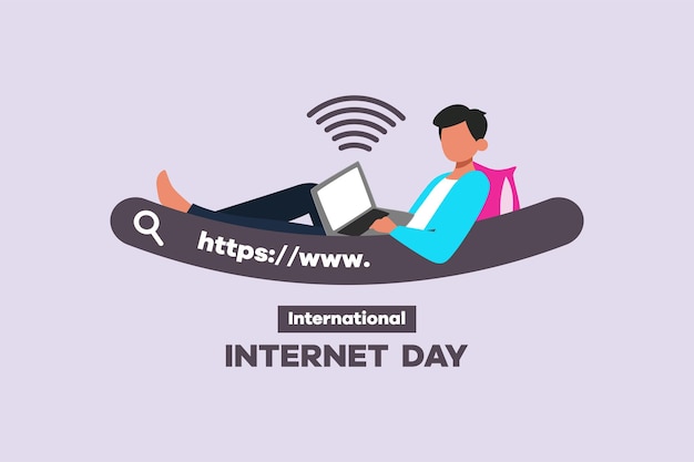 International internet day. Template design with hand drawing style. Colored flat vector illustration isolated.