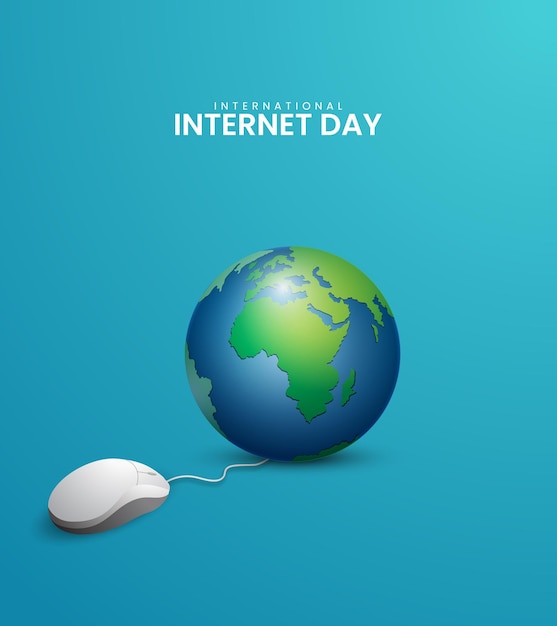 Vector international internet day world map whit computer mouse wifi signal icon creative internet day