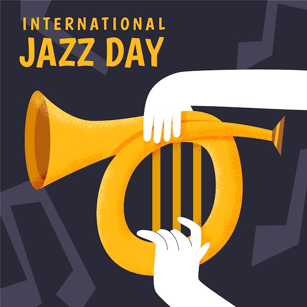 International jazz day illustration with hand holding french horn