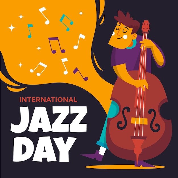 Illustrazione di giornata internazionale del jazz con uomo e basso