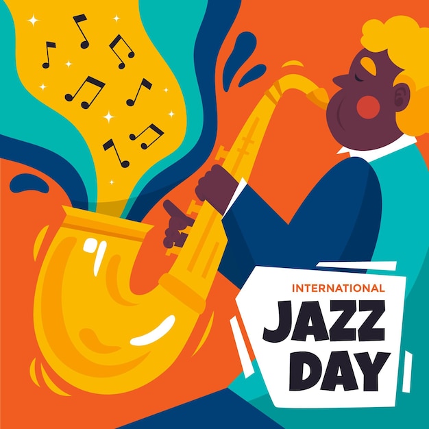 Illustrazione di giornata internazionale del jazz con uomo e sassofono