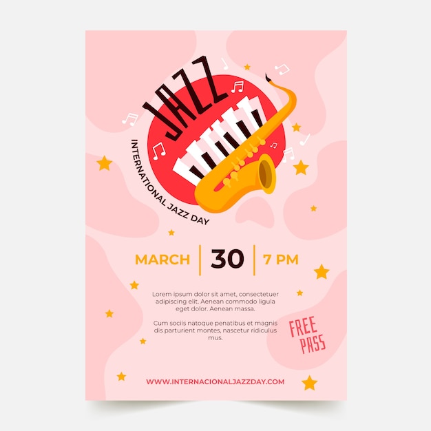 Modello di poster di giornata jazz internazionale in design piatto