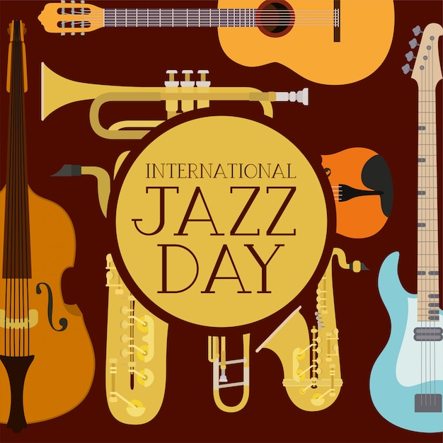 International jazz day poster with instruments