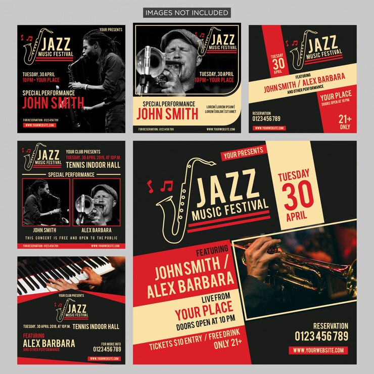 Vector international jazz social media post 