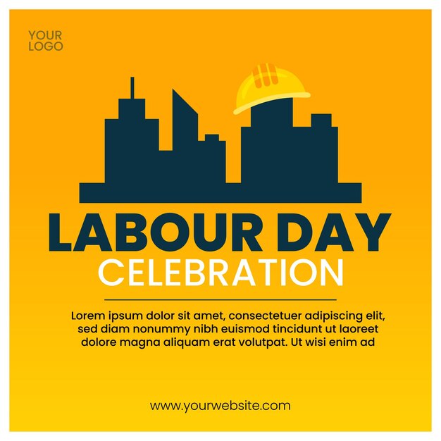 International labour day celebrate with building and cap social media post template