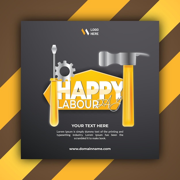 Vector international labour day with repair tools social media post template