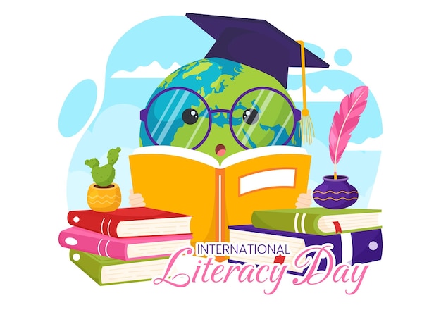 Vector international literacy day illustration with book and educational equipment in education holiday