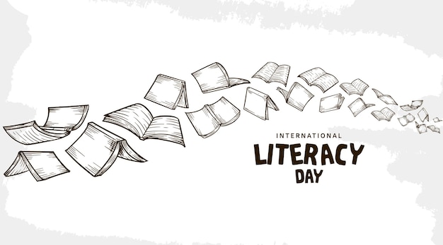 Vector international literacy day with flying books isolated on white background