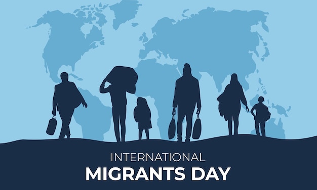 International migrant dayHorizontal banner with migrant silhouettesVector illustration