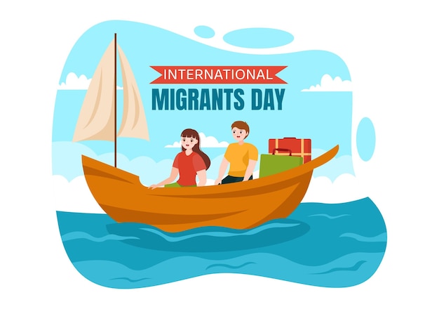 International Migrants Day Vector Illustration on 18 December with Immigration People and Refugee