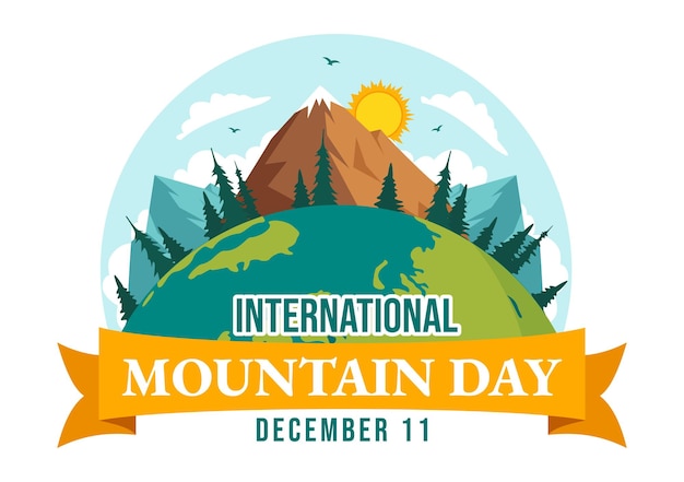 International Mountain Day Vector Illustration on December 11 with Mountains Panorama and Trees