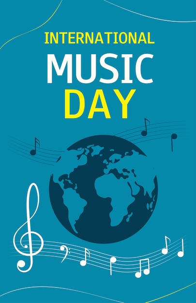 International Music Day Vertical banner Vector illustration with notes and globe