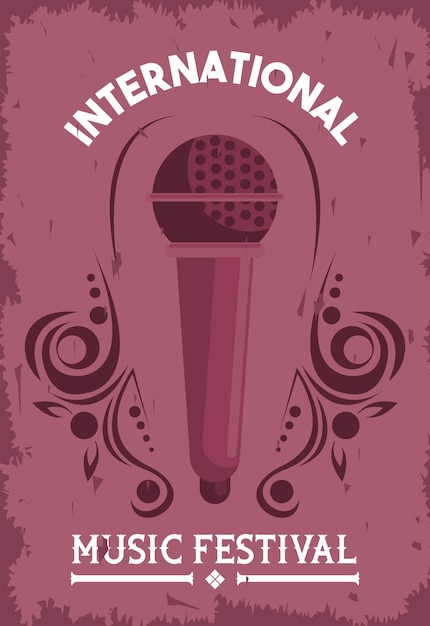 Vettore manifesto del festival musicale internazionale con microfono