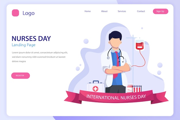 International nurse day landing page website flat vector template