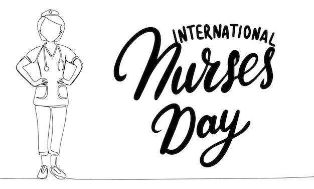 Международный день медсестер баннер Линейное искусство медсестра Ручно нарисованное векторное искусство