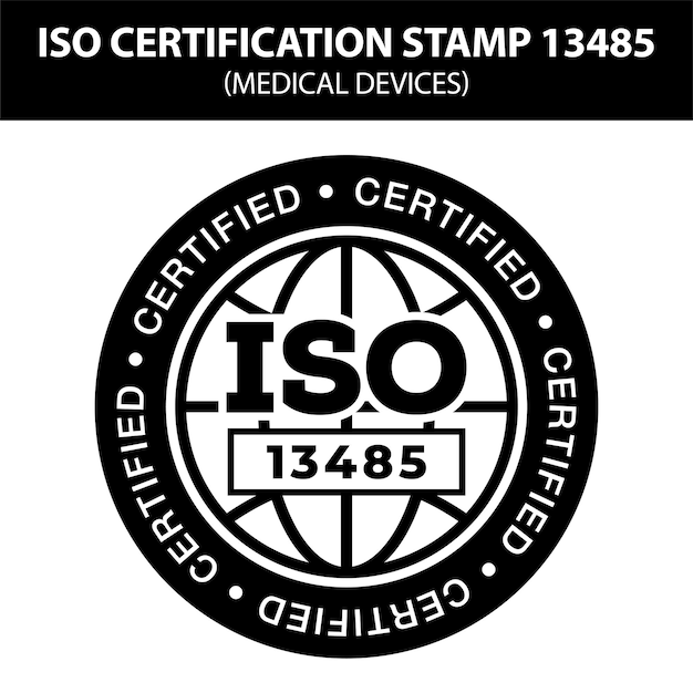 Vector international organization for standardization stempel 13485. populaire normen iso. medische apparatuur