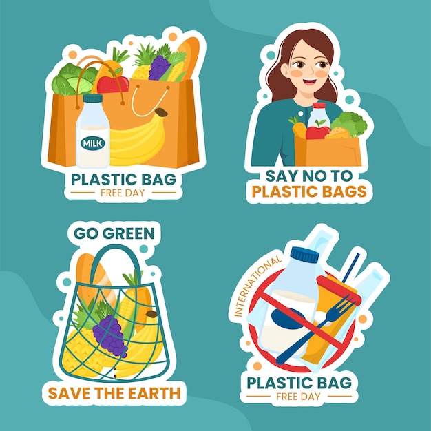 International Plastic Bag Free Day Label Flat Cartoon Hand Drawn Templates Background Illustration