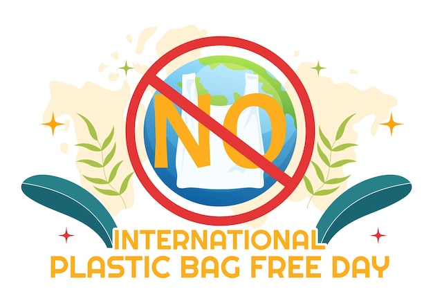 Vettore international plastic bag free day vector illustration con go green in eco lifestyle flat cartoon