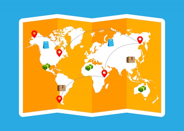 International shopping map fold brochure