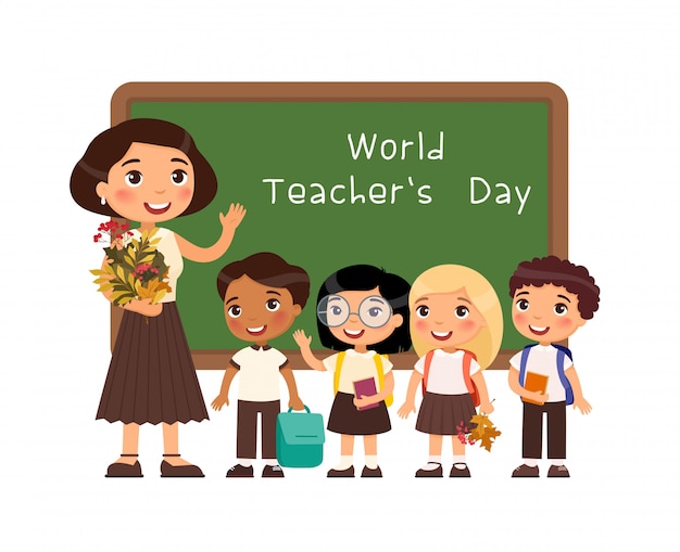 International teachers day congratulation flat vector illustration.