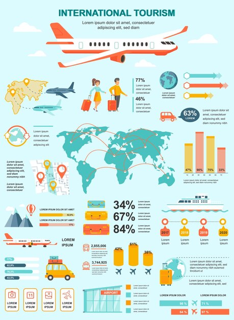 Vector international tourism poster with infographic elements template in flat style