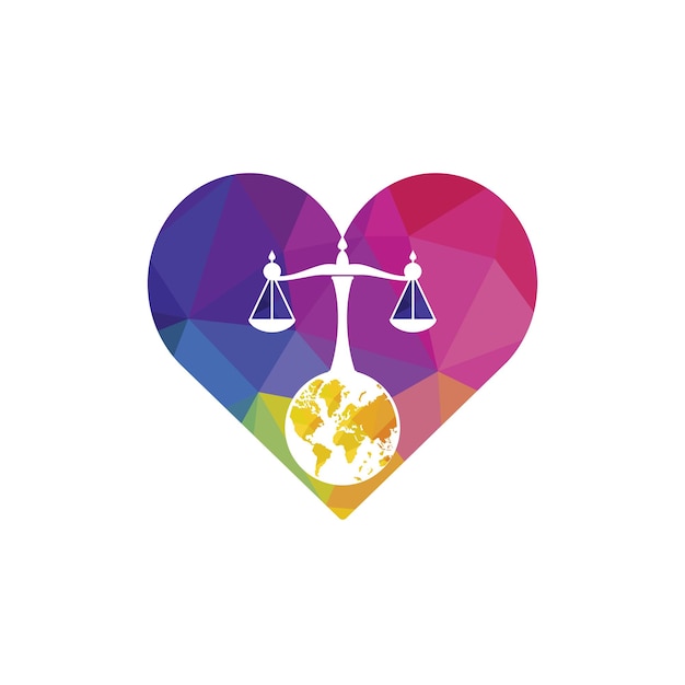 Vettore concetto di logo del tribunale internazionale e della corte suprema bilancia sul disegno dell'icona del globo