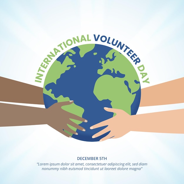 International volunteer day background with volunteer hands working together