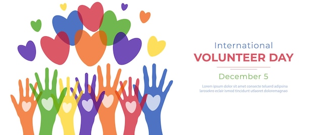 International Volunteer Day Raised hands Volunteer day concept Vector illustration